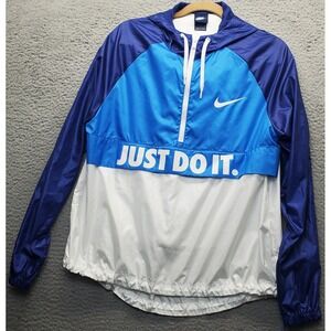 Vintage Nike Just Do It Jacket Unisex Large Blue Hooded Hang Argo Double Zip EUC